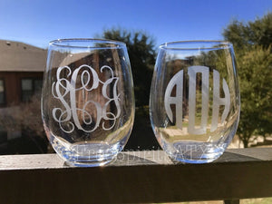 CUSTOM ETCHED STEM WINE GLASS DRINK WARE - GIFTS