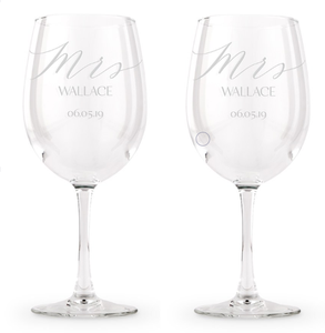 CUSTOM ETCHED STEM WINE GLASS DRINK WARE - GIFTS
